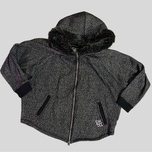 DKNY Jeans Full Zip Heathered Hoodie Jacket Faux Fur Hood Women’s size Medium